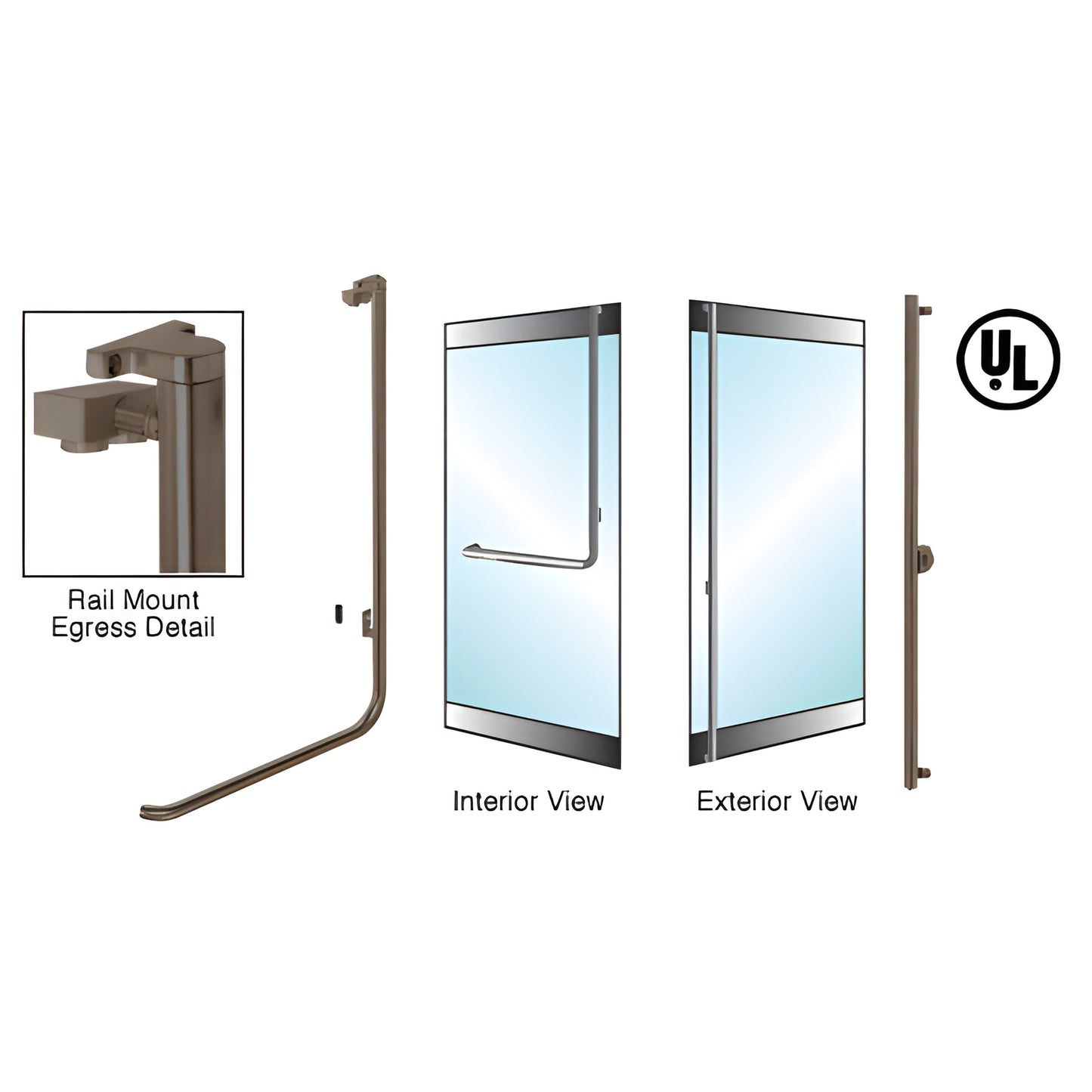 EG100F3RK0RB electronic egress rail-mount handle, oil-rubbed bronze tubular push bar for 1/2-3/4 glass doors