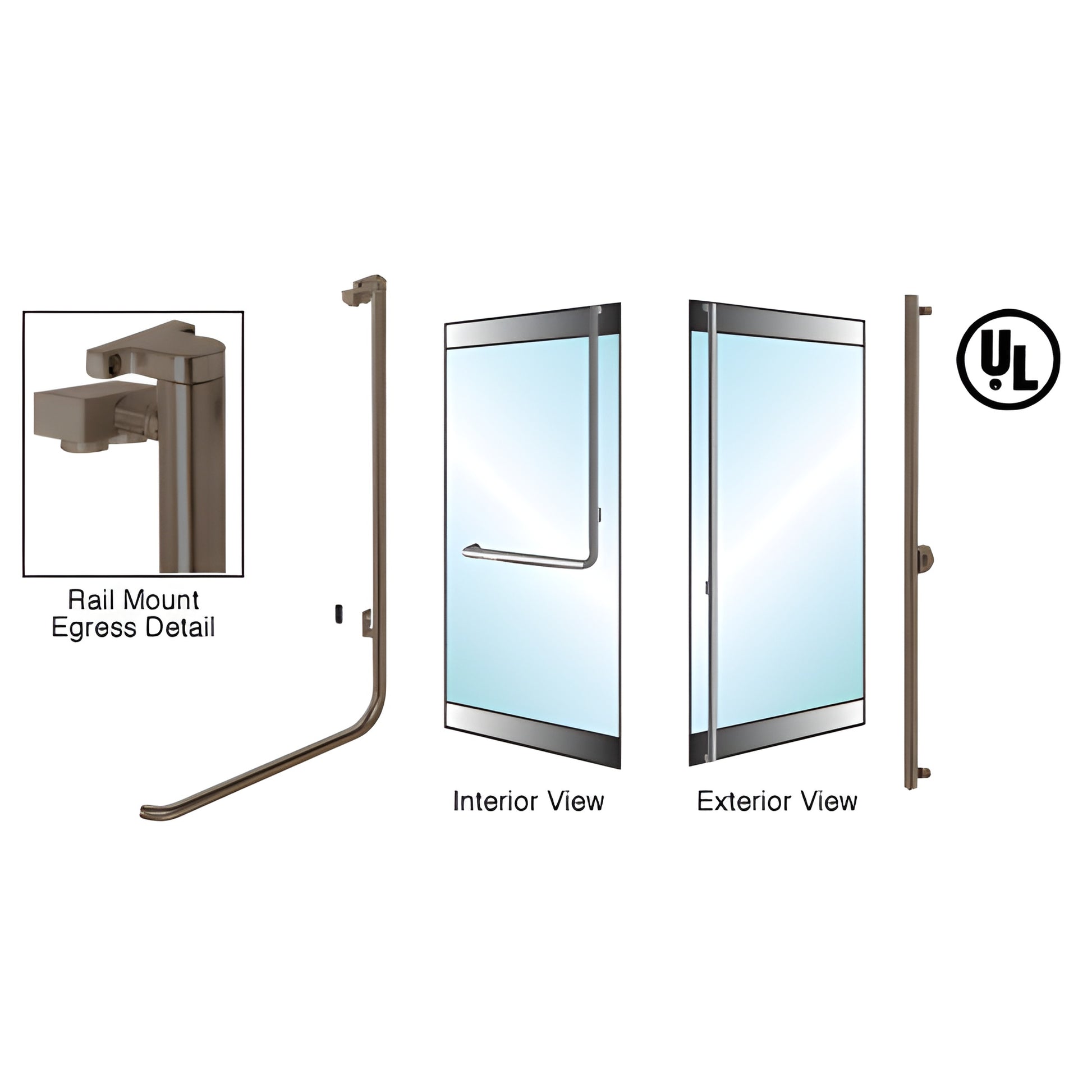 EG100F3RK0RB electronic egress rail-mount handle, oil-rubbed bronze tubular push bar for 1/2-3/4 glass doors