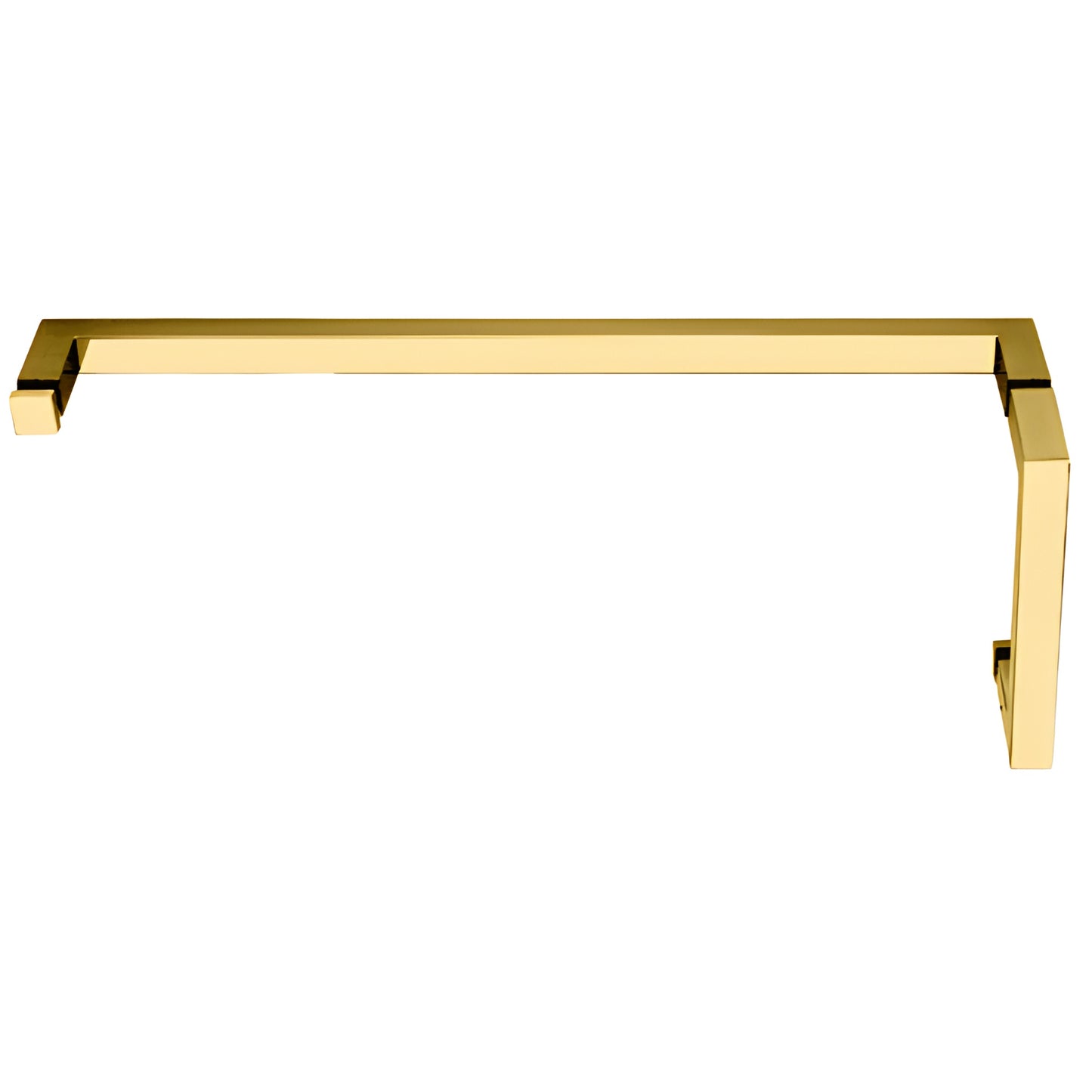 SQ6X18ULBR unlacquered brass square pull handle with attached 18" towel bar for frameless glass shower door