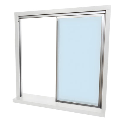 Florence 36x48 sliding glass transaction window (XO), satin anodized frame, 1/4" clear tempered glass, SKU D1038AX03648