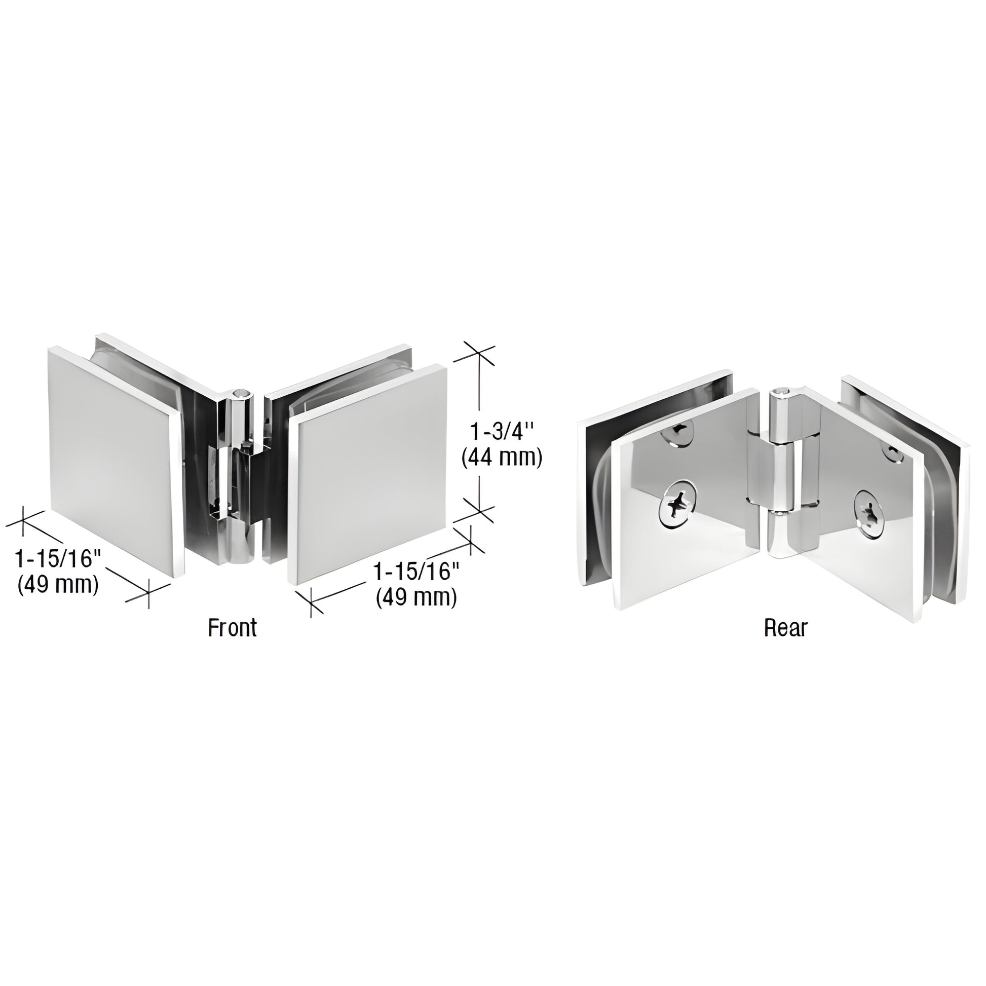 ADJSQ180CH polished chrome adjustable glass-to-glass brass clamp for 8-12mm glass, joins panels 90 -180 .