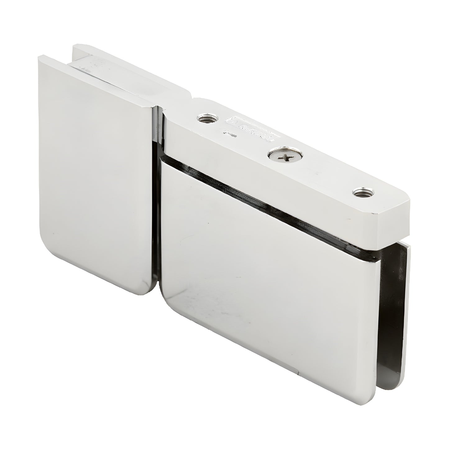 PPH07PN polished nickel Prima pivot hinge for 8-10mm tempered glass, brass, beveled profile.
