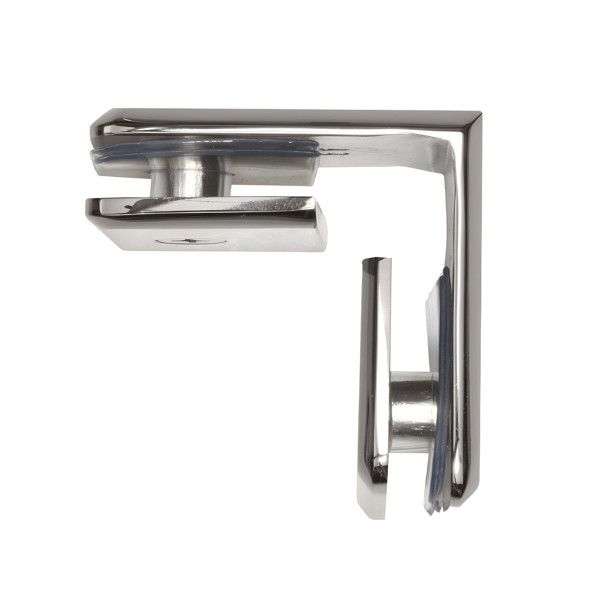 BGC90PN polished nickel beveled 90 glass-to-glass clamp for 3/8 to 1/2 in frameless shower panels.