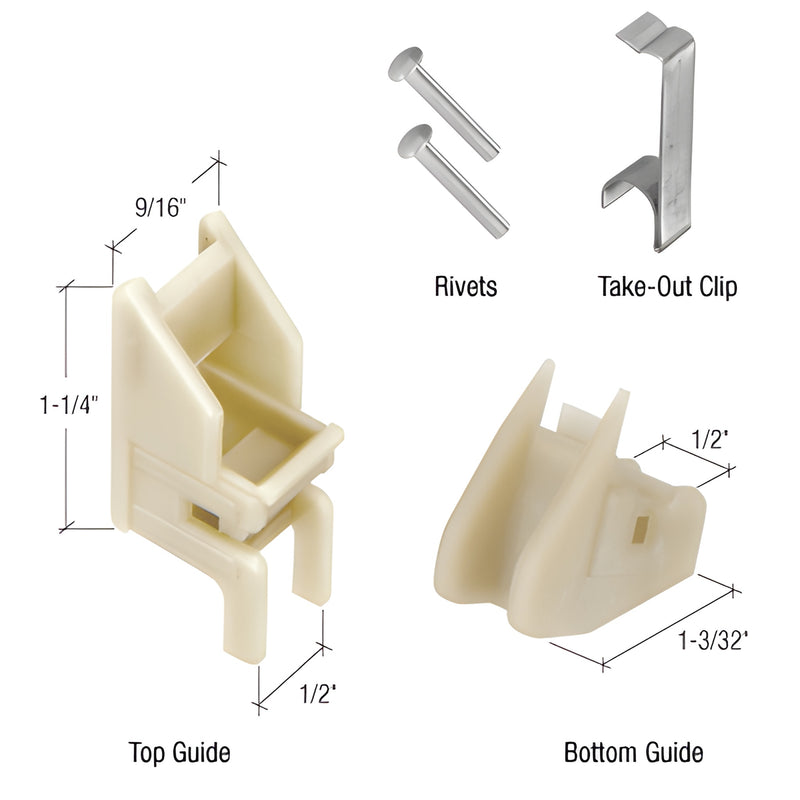 FS291B tan window channel balance repair kit with top guide, bottom guide, rivets and take-out clip.