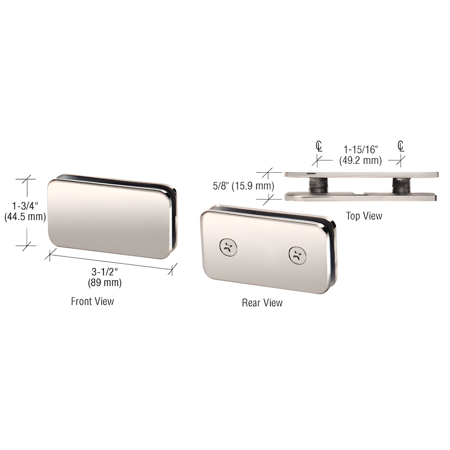 Polished nickel 180 double-stud solid brass glass clamp for 5/16-1/2" (8-12mm) frameless shower glass, SKU GCB184PN