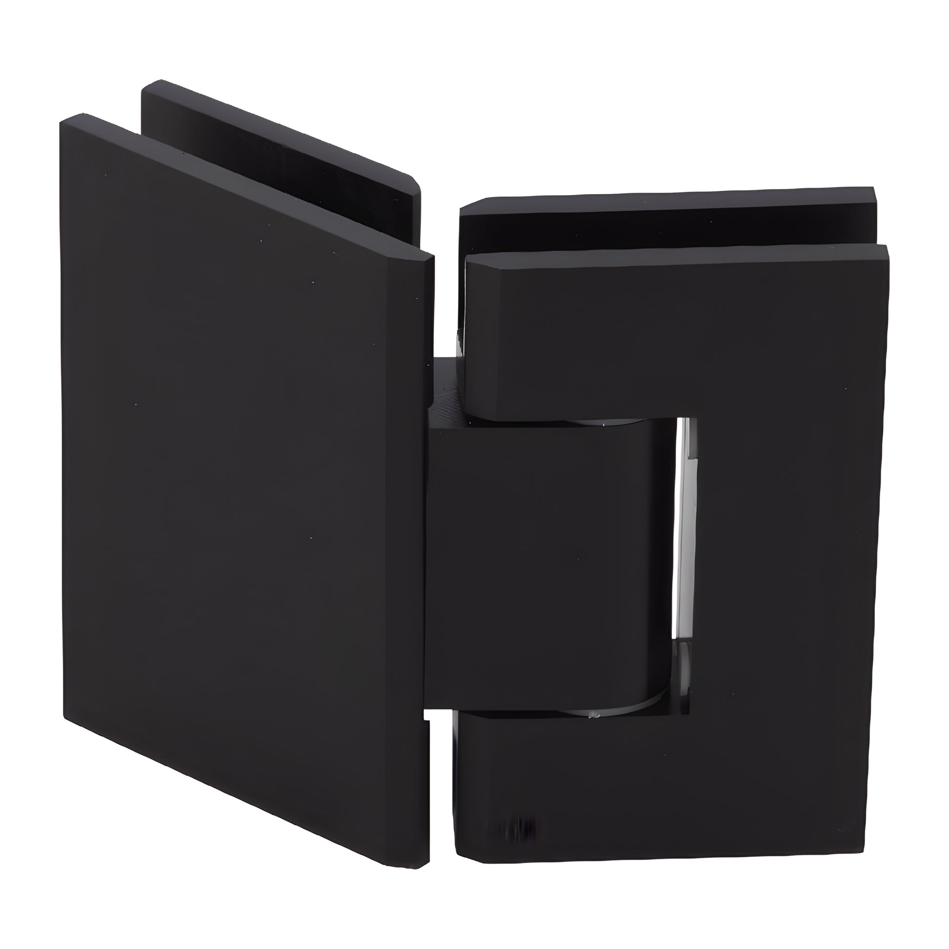 GEN045MBL matte black Geneva glass-to-glass shower hinge, solid brass, square profile, self-centering, 135