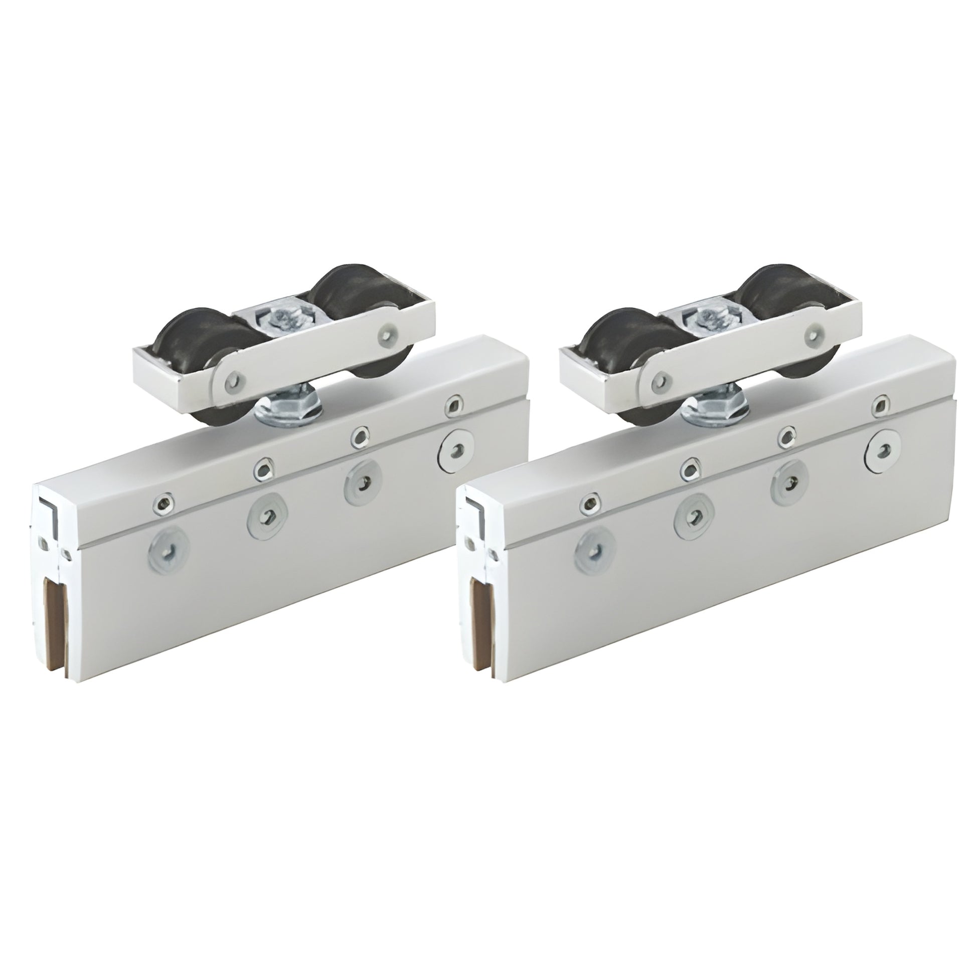 CRL3958 sliding glass door hanger assemblies, pair of white metal top rollers for 8/10mm tempered glass, Softbrake compatible