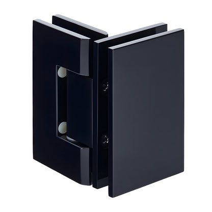 GEN092MBL matte-black square Geneva glass-to-glass shower hinge, brass, self-centering, fits 8-12mm glass