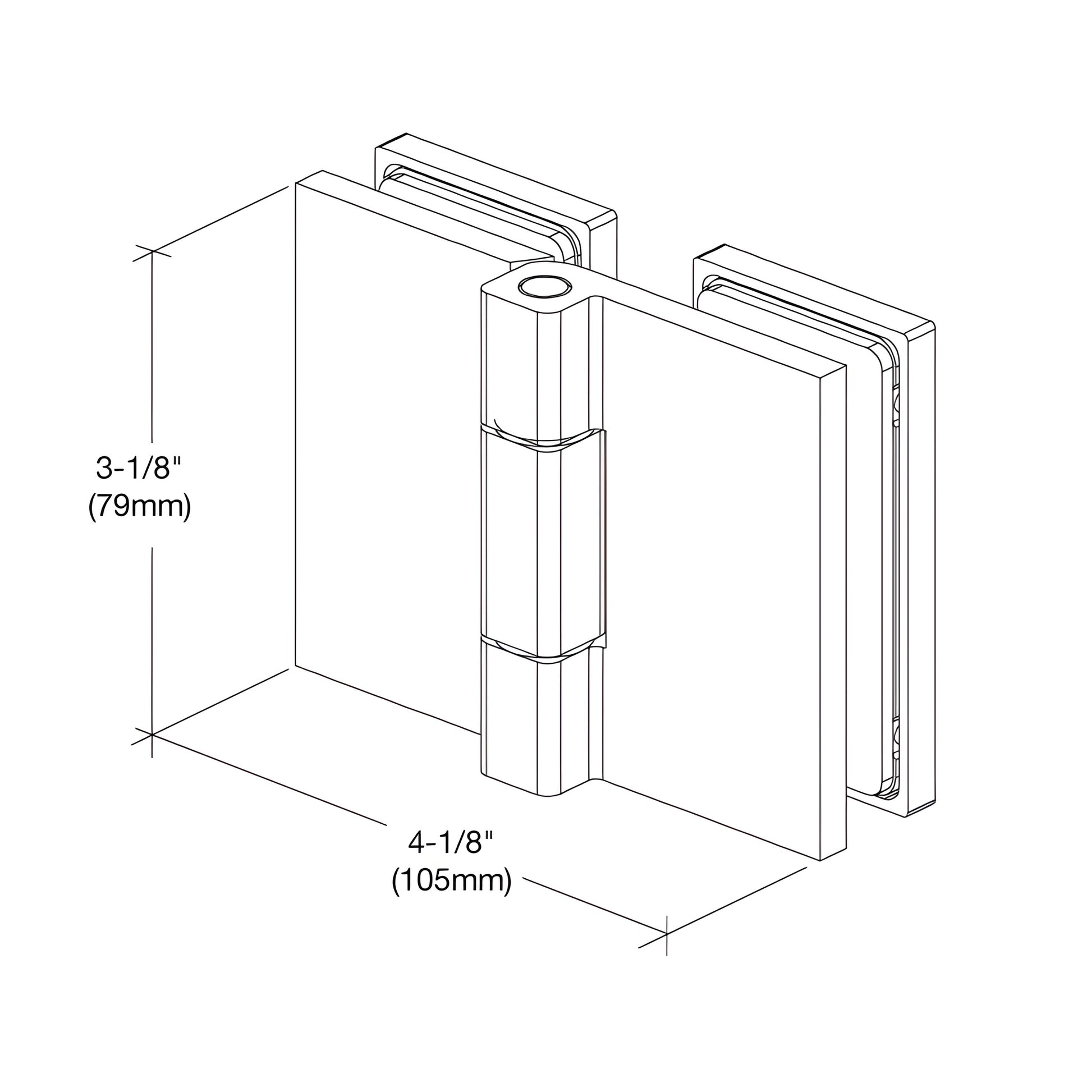 Brushed-bronze square glass-to-glass shower hinge, concealed Como series - fits 8-10mm tempered glass, outswing