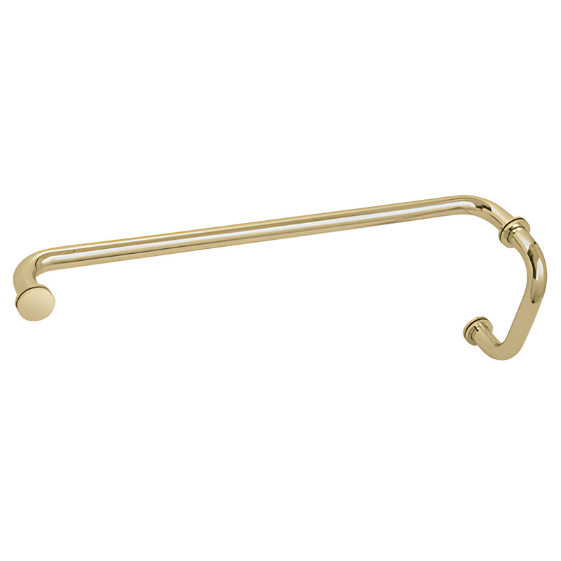 BM6X24SB satin brass 3/4" tubular glass shower handle with 6" pull and integrated 24" towel bar.