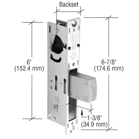 Adams Rite MS18532 long throw deadlock, 1-3/8" stainless laminated bolt with alumina core, 6 7/8" height, chrome finish