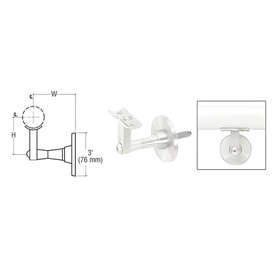HR2SWPS polished stainless steel 2-way adjustable wall-mounted handrail bracket, fits 1.5-2" tubing, 2-7/8" projection