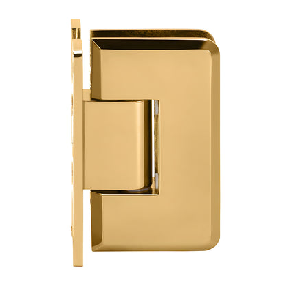 French gold brass Cologne shower door hinge, wall mount "H" back plate, beveled edges, fits 3/8-1/2" glass.