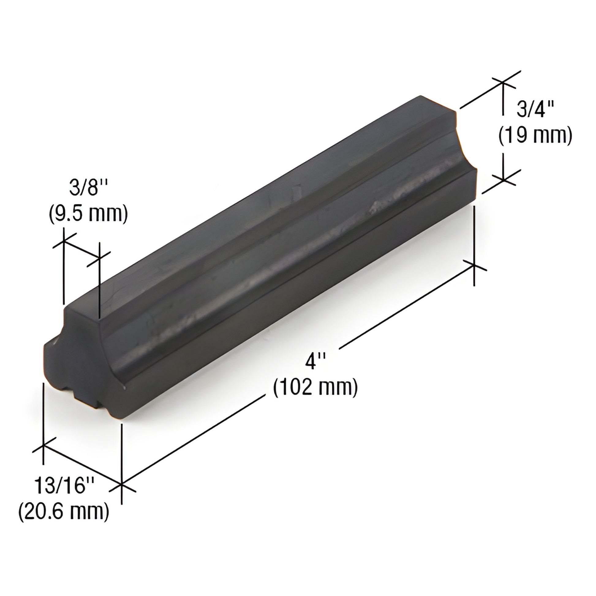 SB142 black EPDM glazing setting block, 4" long for 1/4" (6mm) exterior glass, sold in 100 piece pack