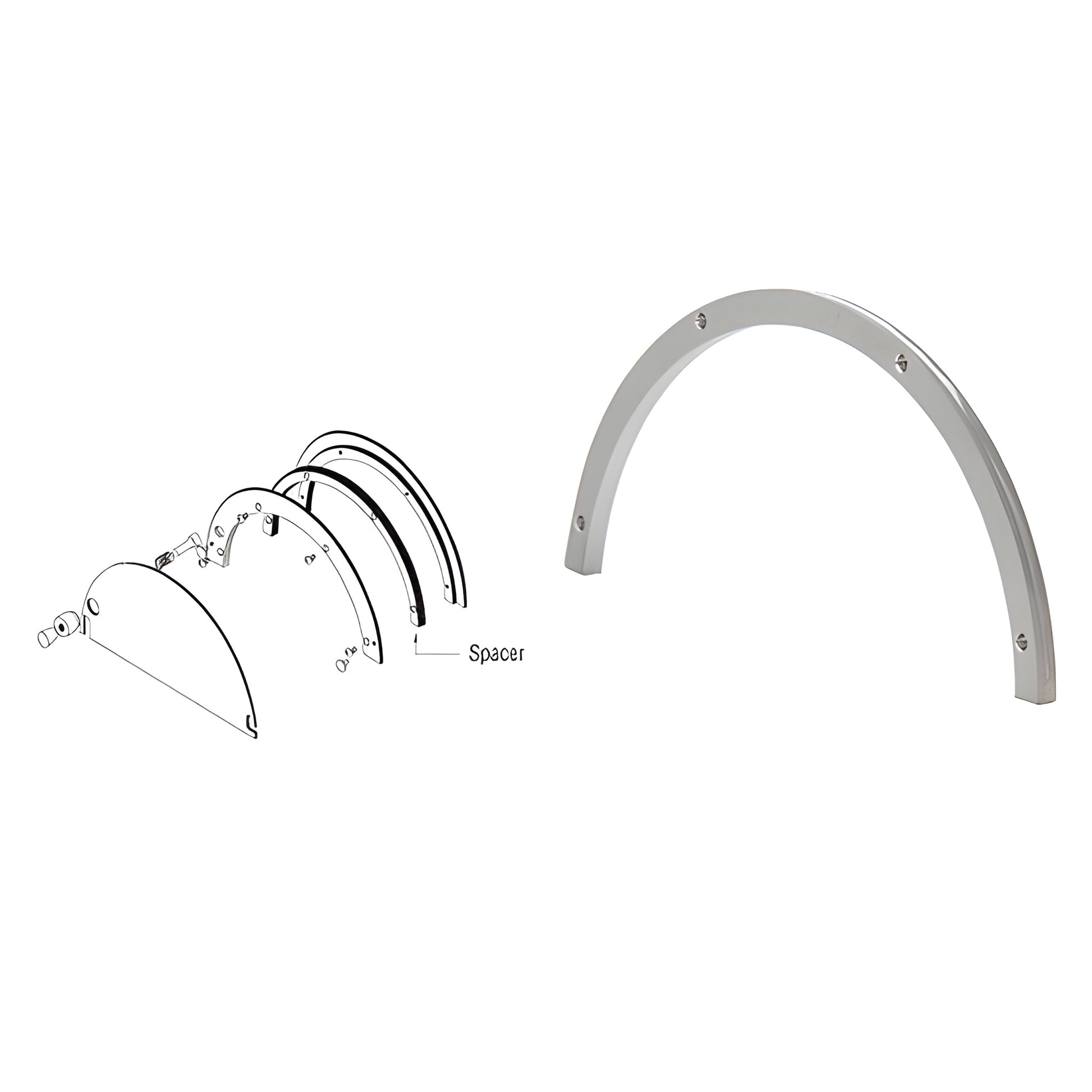 Satin anodized aluminum half round spacer SKU 720A12 for 1/2" (12mm) glazing, fits half round ticket windows.