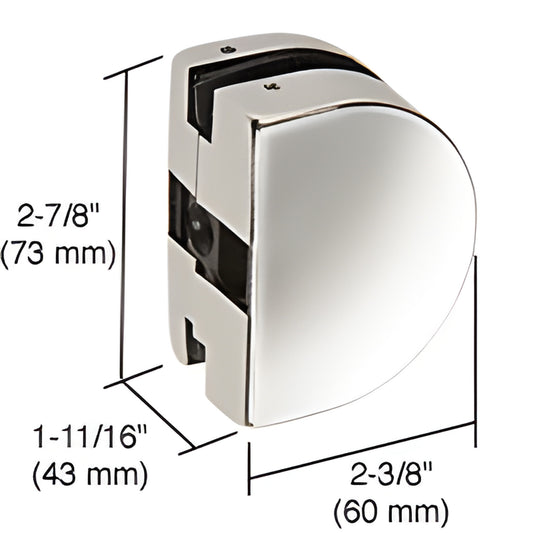 PTH26PS polished stainless steel patch lock keeper for 3/8" or 1/2" glass, compact glass-mounted keeper with dimensions shown