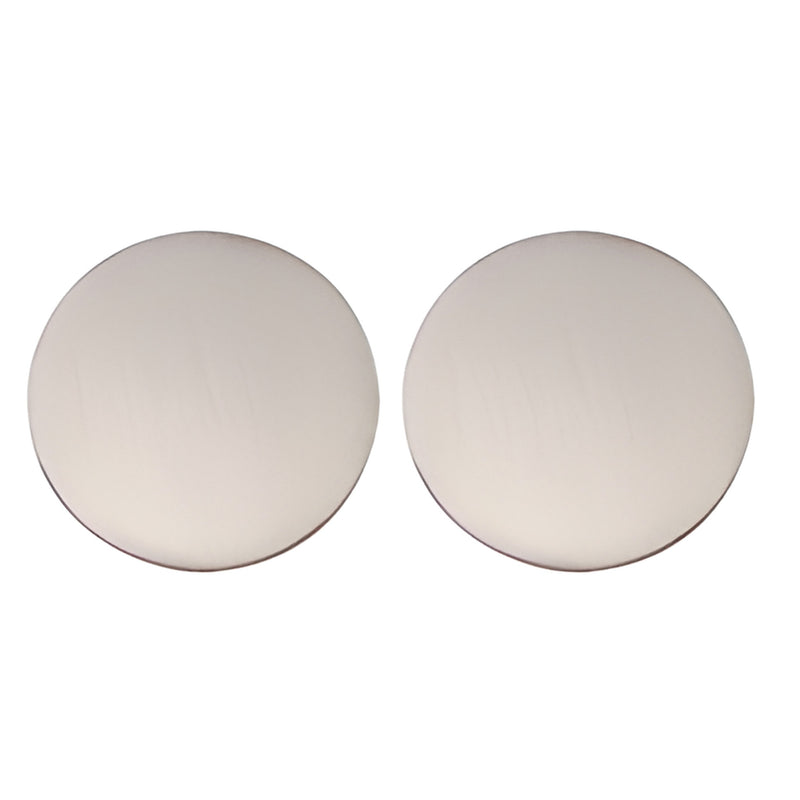 Pair of 1" brushed stainless steel round glass presence indicators (RPPBBS) for storefront doors.