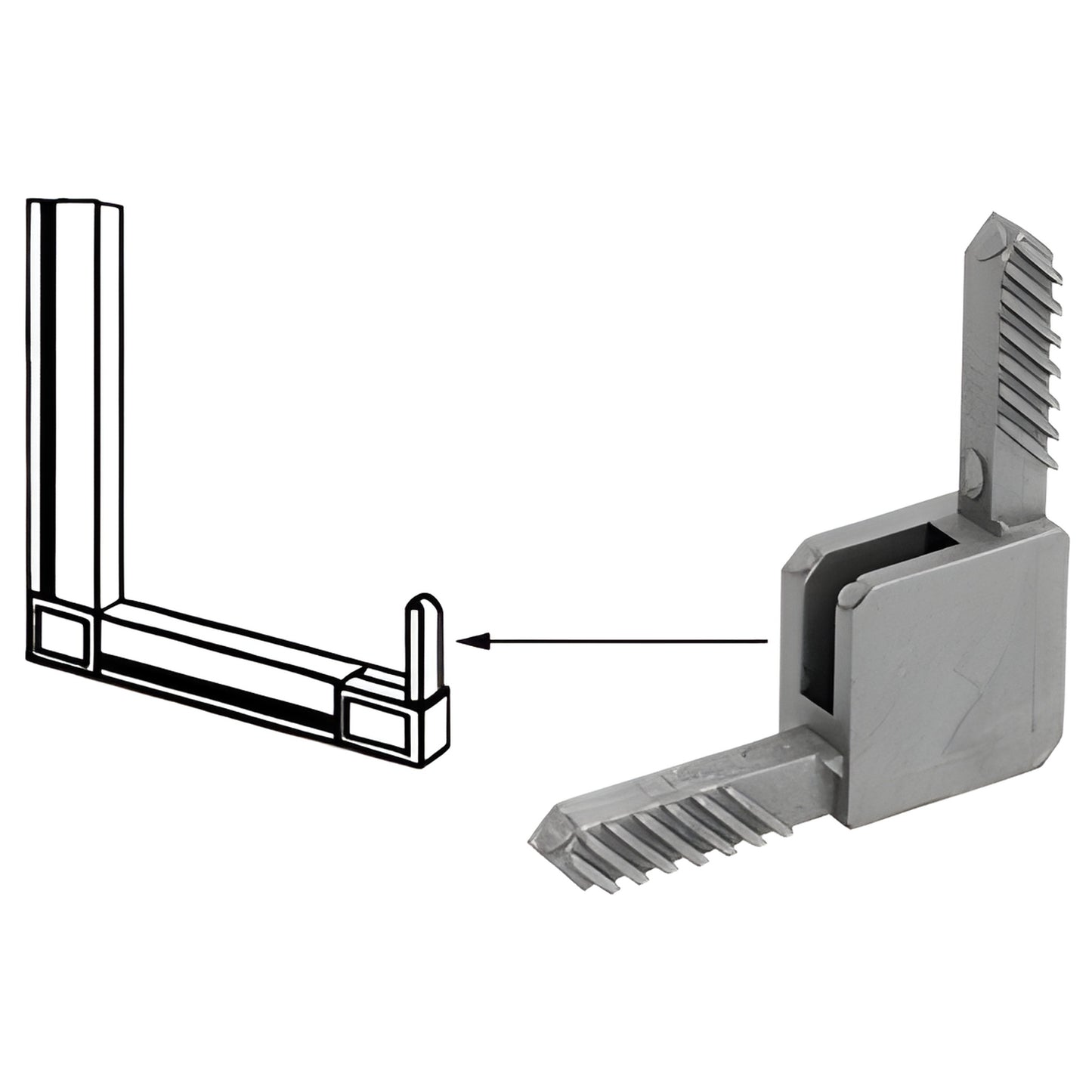 Gray CRL-Sash square corner (SKU CD35M) with serrated locking fins for press-in storm window frame