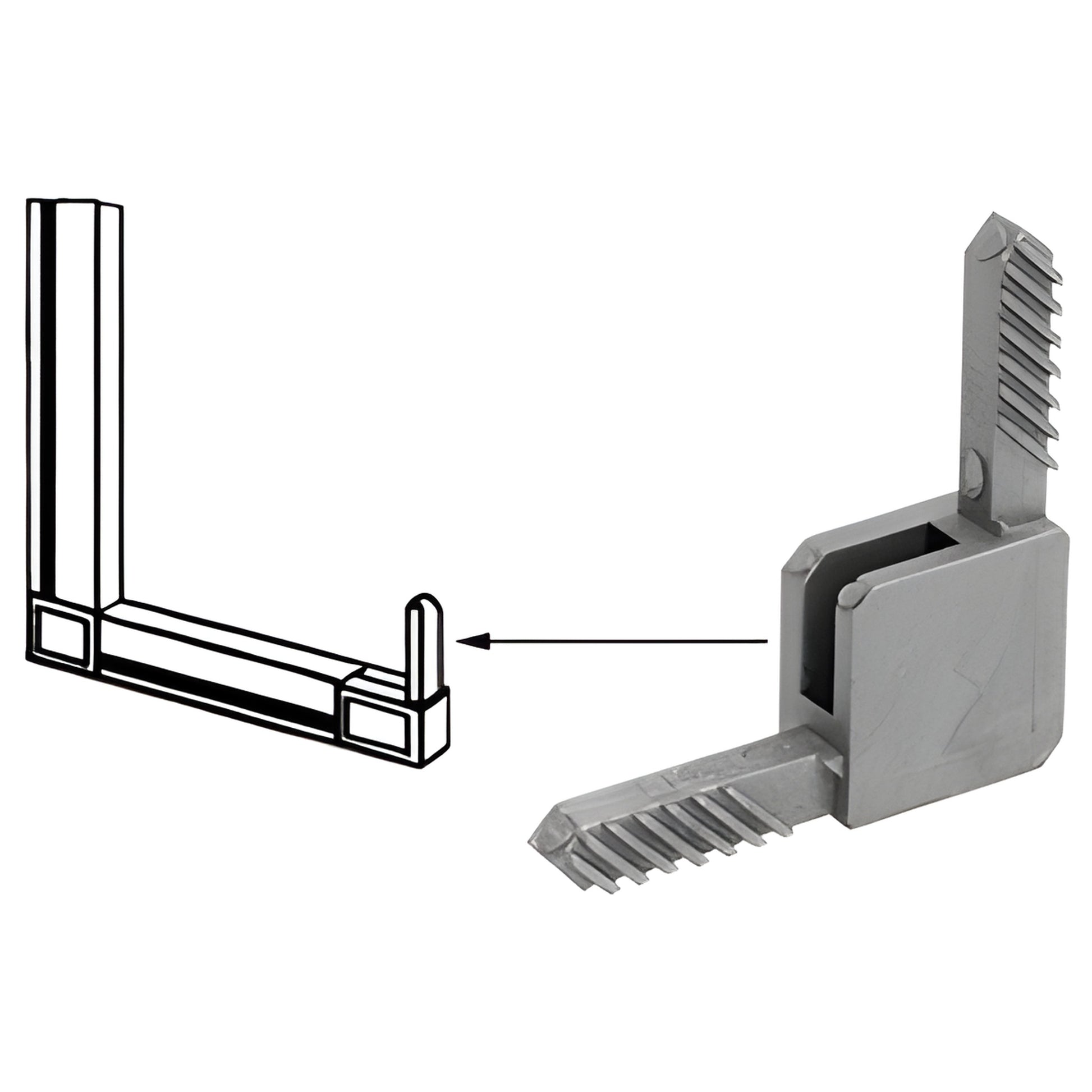 Gray CRL-Sash square corner (SKU CD35M) with serrated locking fins for press-in storm window frame