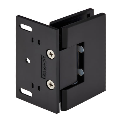 MEL024MBL matte black solid-brass shower door hinge, wall-mount offset design for 8-12mm tempered glass.