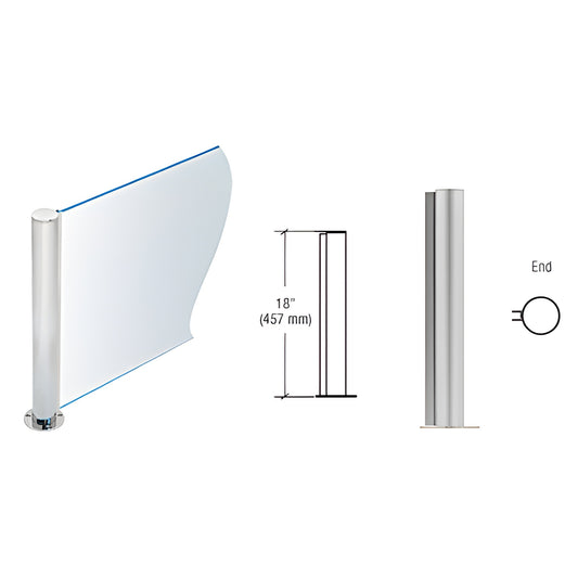 PP0818EBS 18" brushed stainless 1-1/2" round post with welded base and full-length U-channel for 1/4" glass