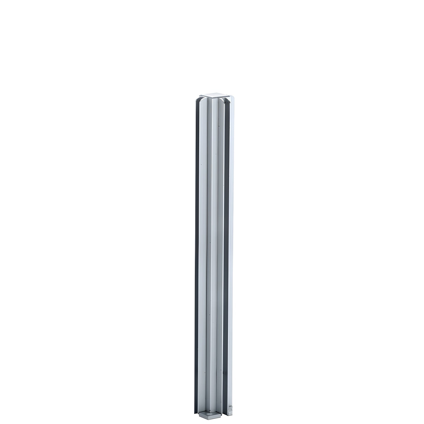 Satin anodized aluminum 18in square 4-way partition post with full-length glazing channels, SKU D990A184W