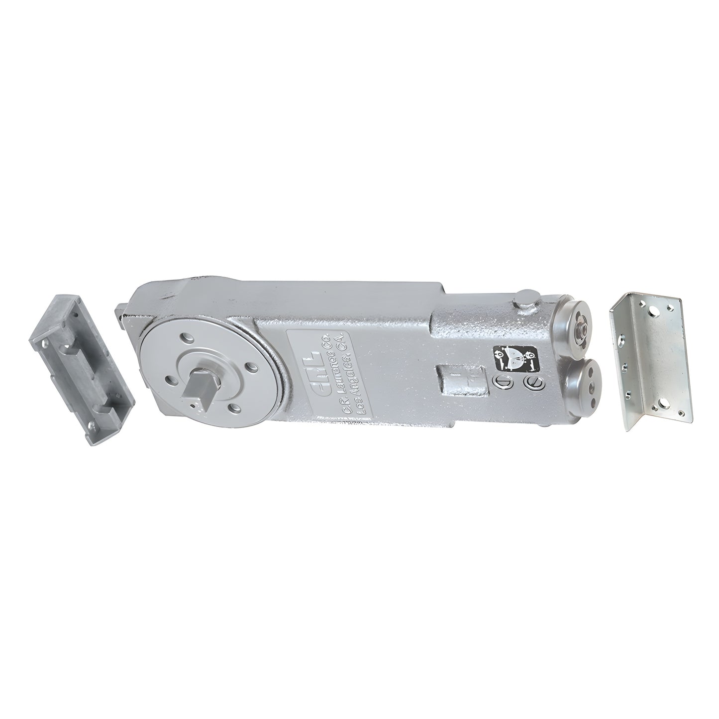CRL9760 silver overhead concealed door closer with extended spindle and two mounting brackets