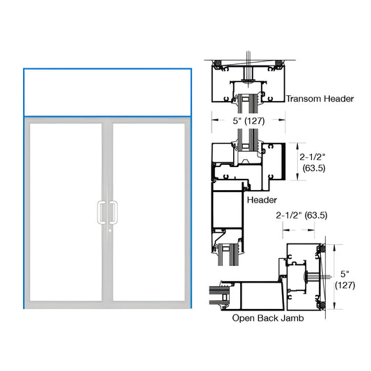 Custom Kynar double transom impact door frame for pair of butt-hinged doors, air-resistant threshold, SKU 0F92571