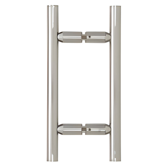 LP6X6CH polished chrome ladder-style shower door pull, 6" center, 3/4" brass tubing, back-to-back glass mount