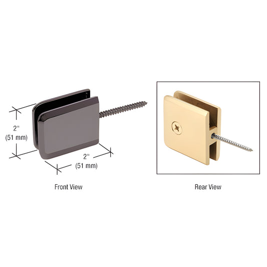 BGC1860RB oil-rubbed bronze beveled solid-brass wall-mount movable transom clamp for 3/8-1/2" glass, front and rear views.