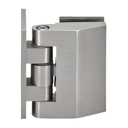 REG037BN brushed nickel adjustable wall-mount shower hinge, solid brass, offset back plate, fits 8-10mm glass