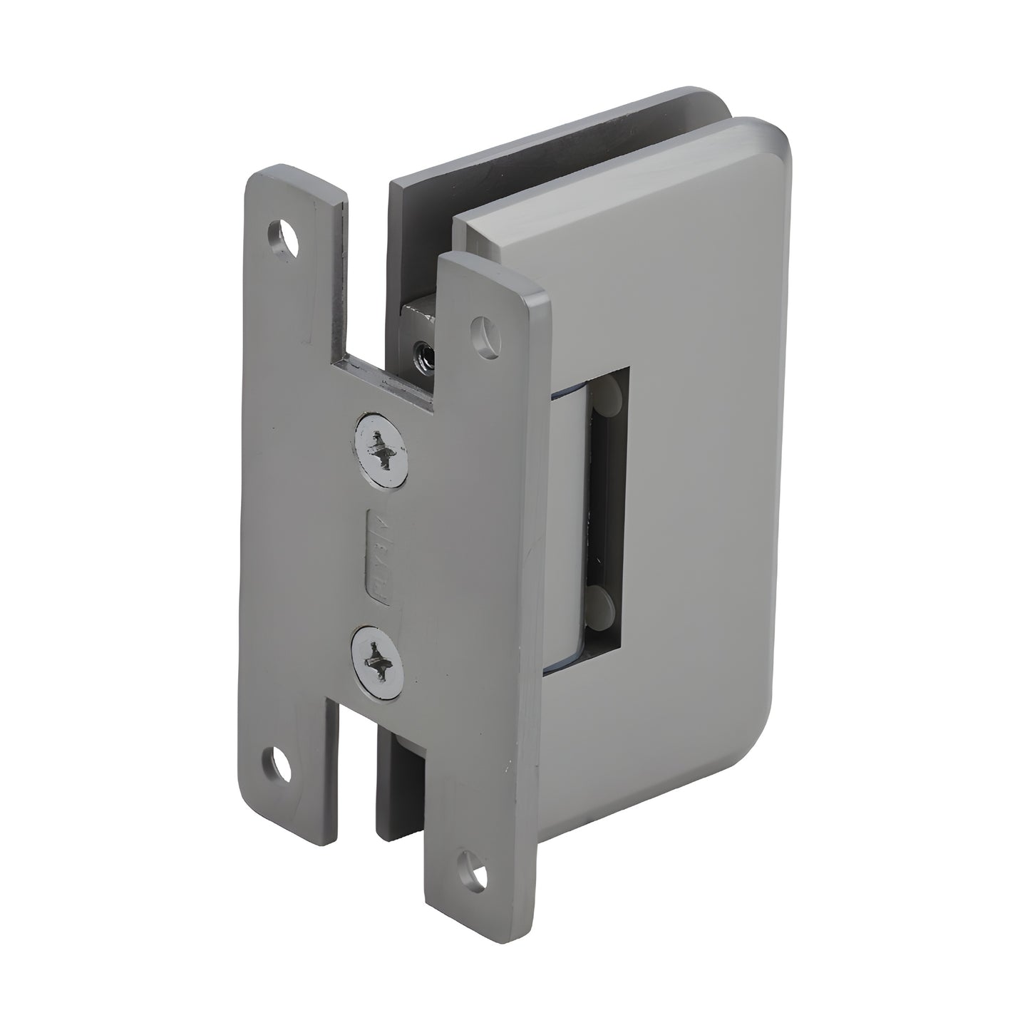 PLY037BN brushed-nickel heavy-duty frameless shower door hinge, wall-mount for 3/8-1/2 in glass, self-centering