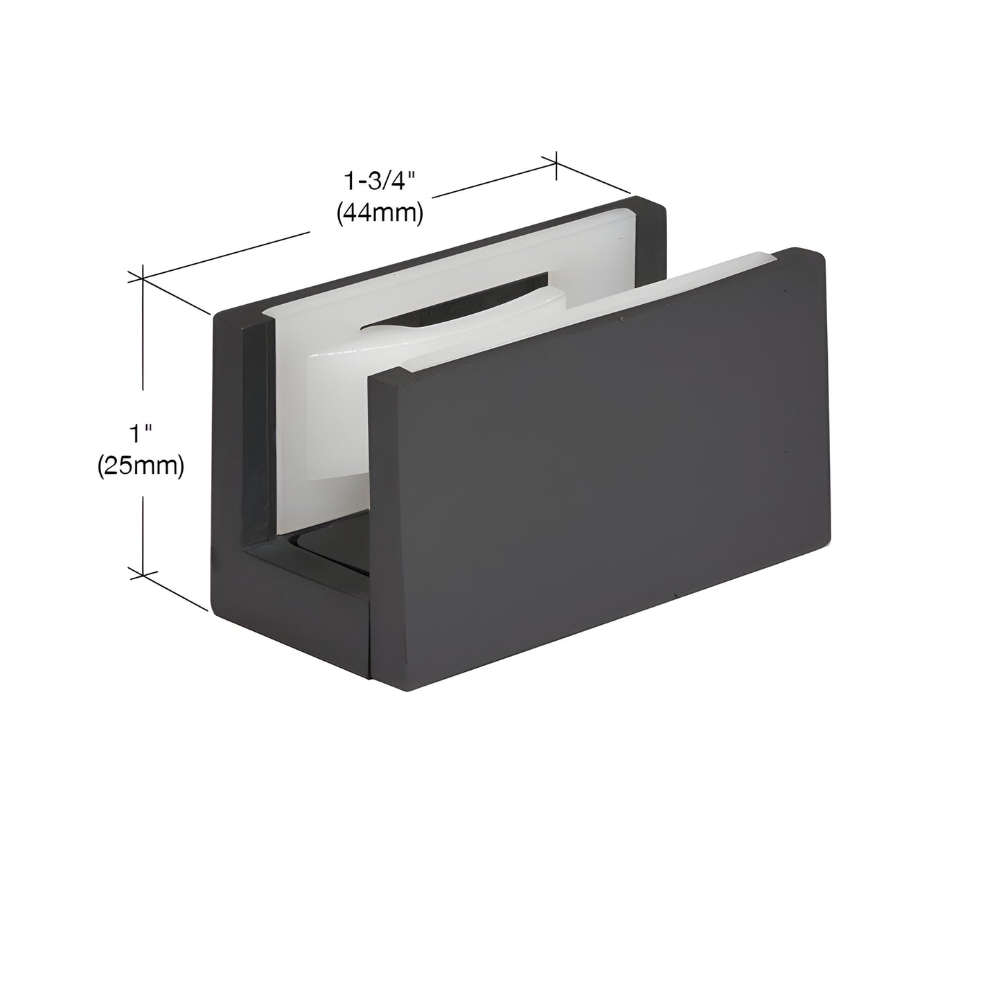 Matte black CRL2940MBL bottom guide with white adjustable nylon insert for 5/16-1/2 (8-12mm) sliding glass doors.