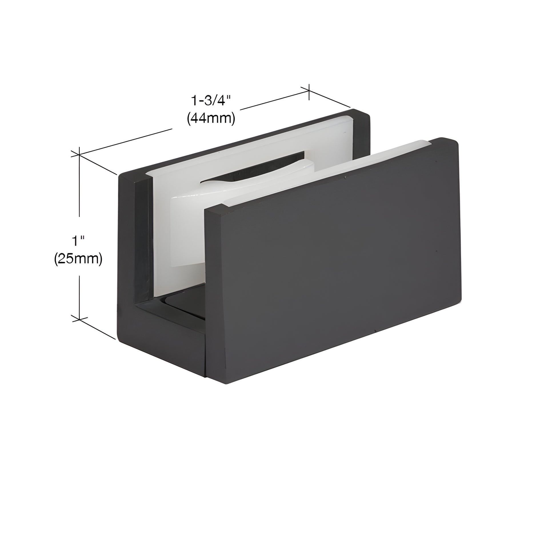 Matte black CRL2940MBL bottom guide with white adjustable nylon insert for 5/16-1/2 (8-12mm) sliding glass doors.