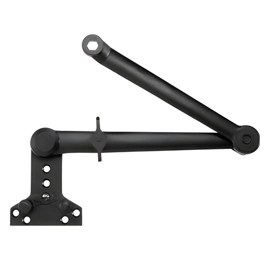 Black Cush-N-Stop friction closer arm with surface mounting bracket, hold-open 90 -180 (SKU 90H0CABL)