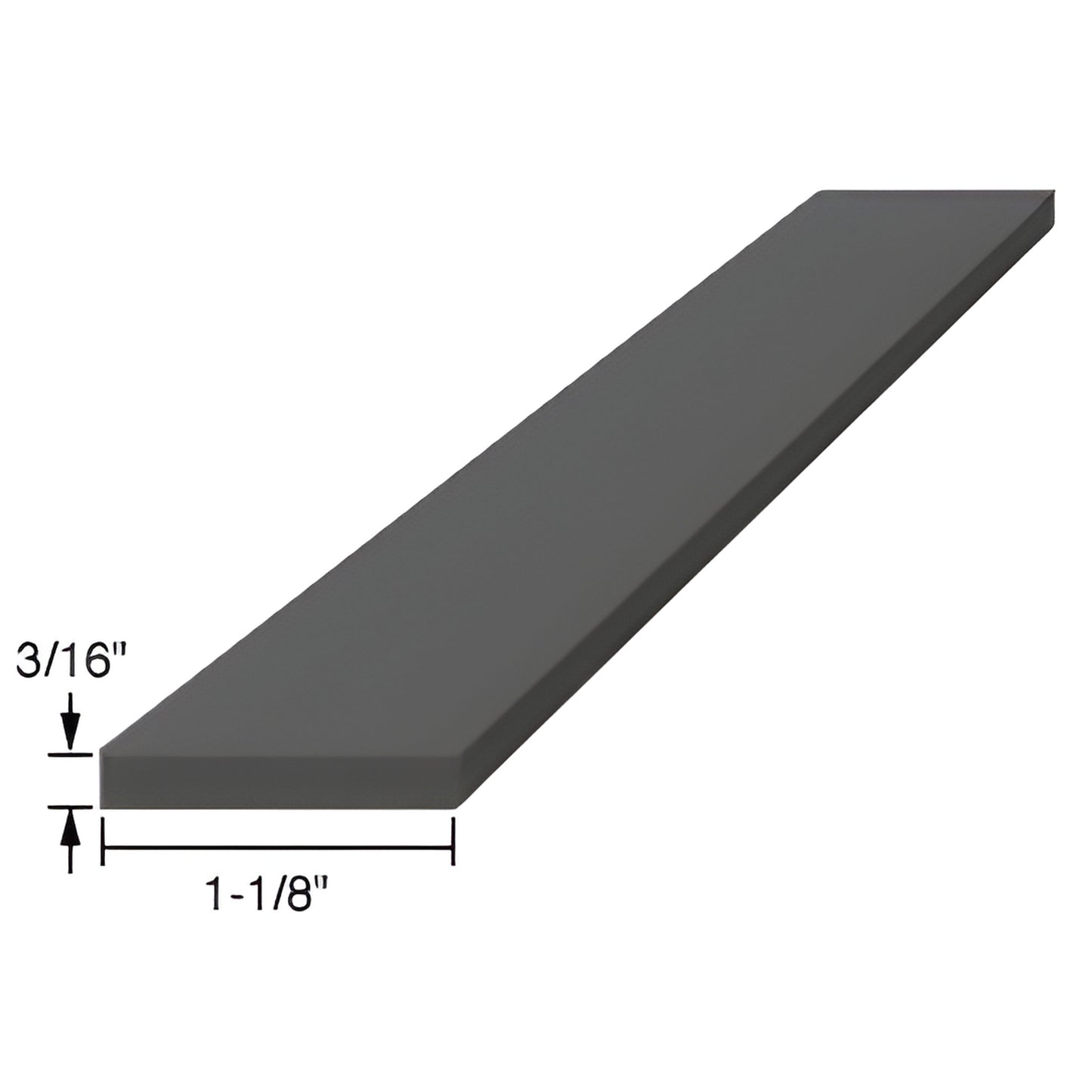 Black EPDM rubber glazing setting block, 4" x 1 1/8" x 3/16", flat rectangular cushion for glass (SKU SBEP3)