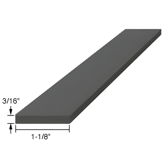 Black EPDM rubber glazing setting block, 4" x 1 1/8" x 3/16", flat rectangular cushion for glass (SKU SBEP3)