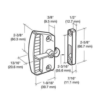 Black diecast inside latch and pull with matching strike, surface-mount commercial door hardware (SKU A155)