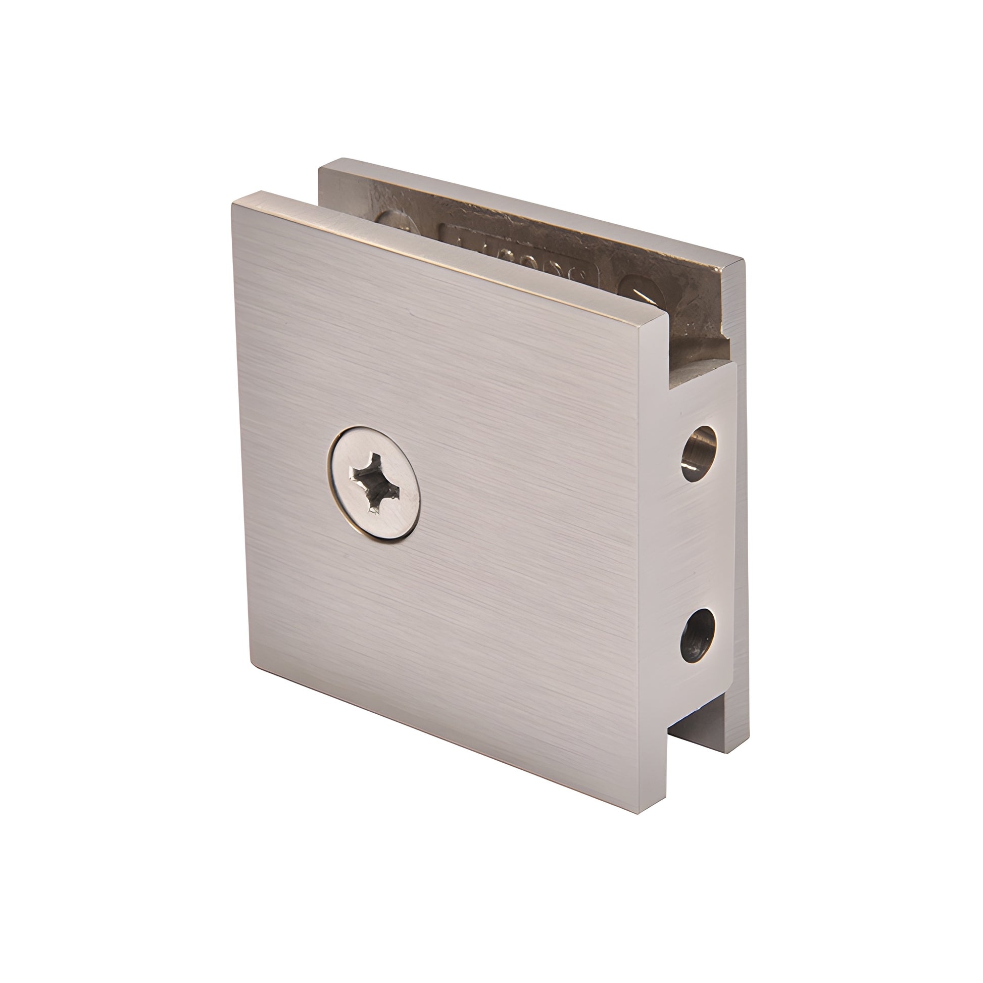 SGCU1BN brushed nickel square wall-mount notch-in-glass clamp for 3/8-1/2" tempered glass