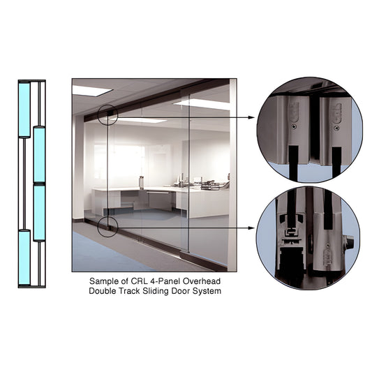 CRL 4-panel double-track overhead sliding glass door system, black bronze anodized, low-profile threshold - SKU 0TS24DU
