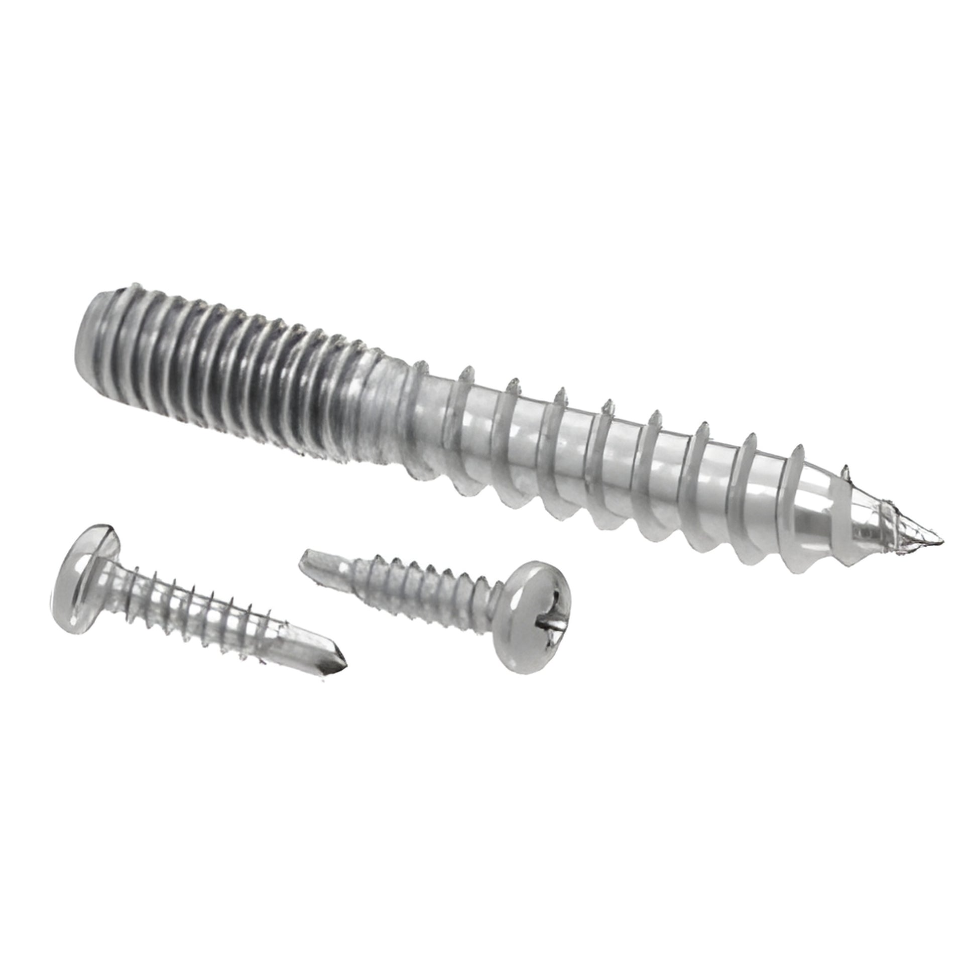 RSP1SA CRL replacement screw pack: satin anodized stainless steel 3" hanger bolt and two 8-18 x 3/4" self-drilling screws.