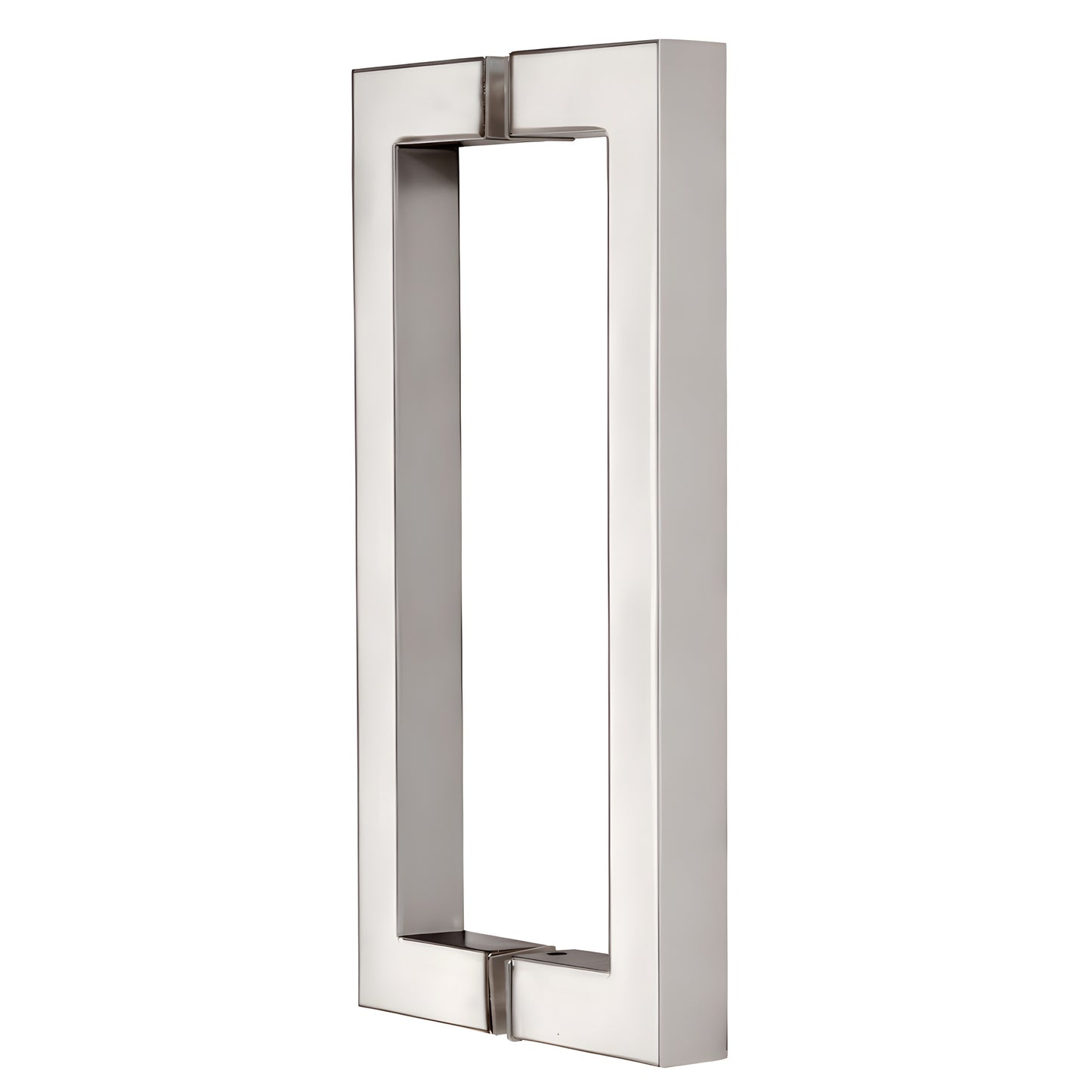 Polished nickel square-corner back-to-back shower door pull, 8" center-to-center, fits 1/4-1/2" (6-12mm) glass