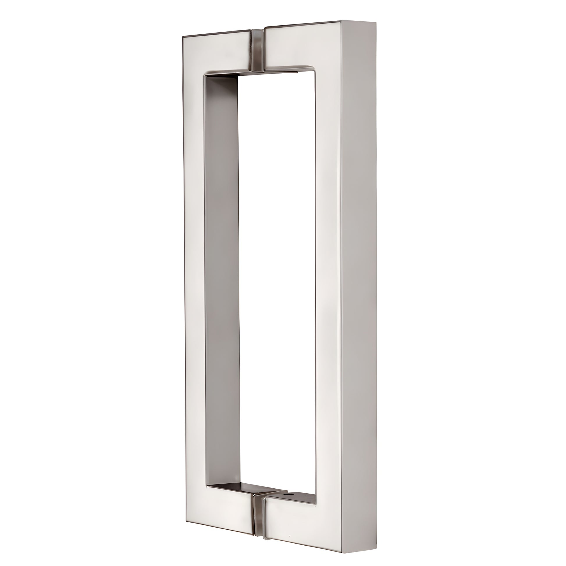 Polished nickel square-corner back-to-back shower door pull, 8" center-to-center, fits 1/4-1/2" (6-12mm) glass