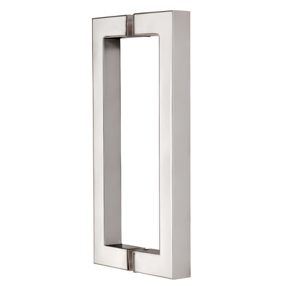 Polished nickel square-corner back-to-back shower door pull, 8" center-to-center, fits 1/4-1/2" (6-12mm) glass