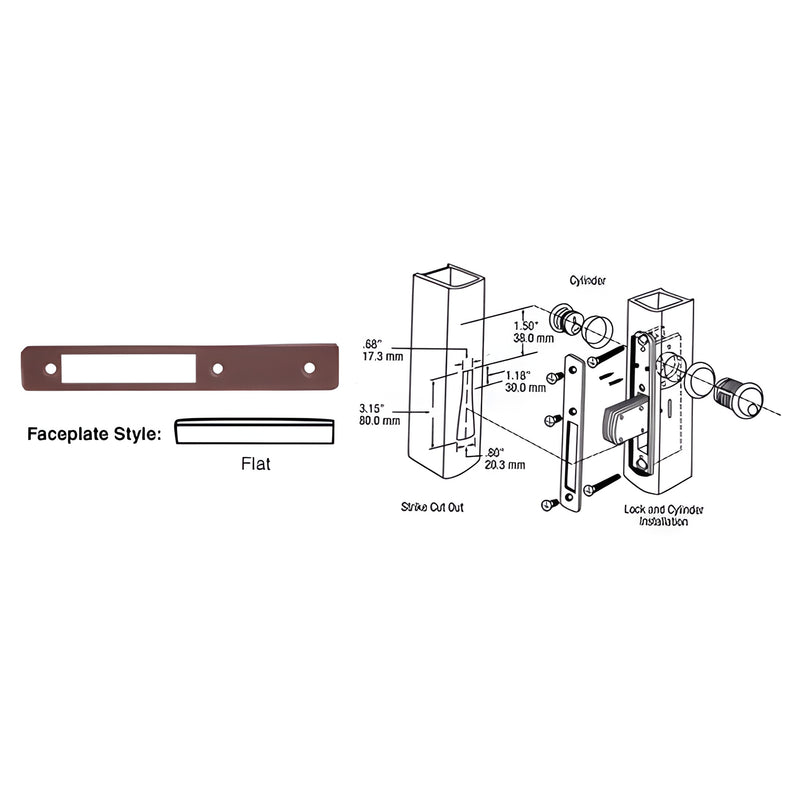 DL2111DU dark bronze flat faceplate 1"x6-7/8" (25x175mm) for DL2110 long-throw deadlock