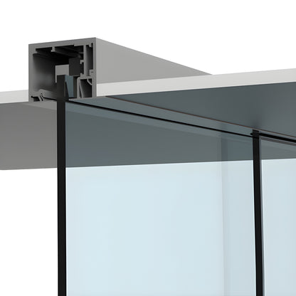 CRL6901D satin anodized top-mounted 118" sliding glass door track with tempered glass panel and black hardware