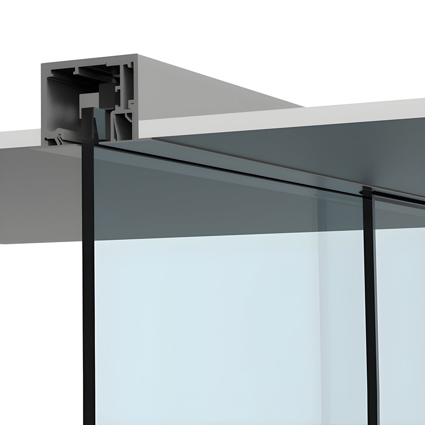CRL6951D satin anodized top-mount sliding glass door kit showing 118 in track and hangers for 3/8-1/2 in tempered glass.