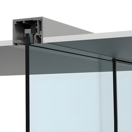 CRL6951D satin anodized top-mount sliding glass door kit showing 118 in track and hangers for 3/8-1/2 in tempered glass.