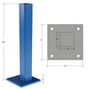 CS5C 90-degree core-mount stanchion - blue 3" square tube on 1" base plate, zinc-plated steel, predrilled for anchors.