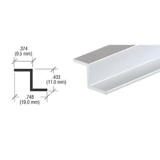 Satin anodized aluminum Z-bar hinge framing profile SKU D1626A, 144" length, for 1/4" (6mm) glass